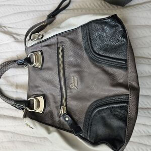 Guess Women's Purple, Cream and Black Handbag